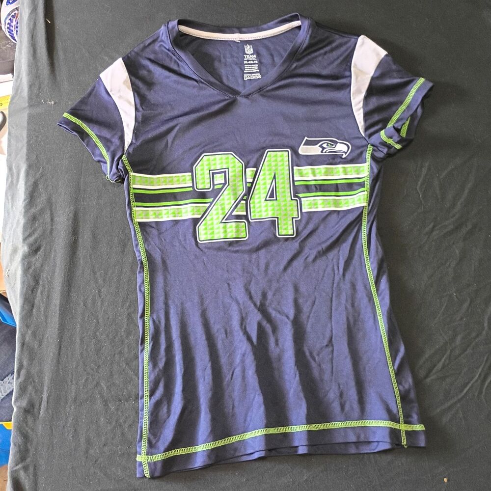 NFL Team Apparel Seahawks Marshawn Lynch #24 Girls L V-Neck Short Sleeve Jersey